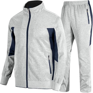 Men's Gray Navy Tracksuit Full <b>Zip</b> <b>Jacket</b> With Side Pockets Matching Pants Sporty Autumn Wear Adult Regular Fit Breathable - Product Image 1