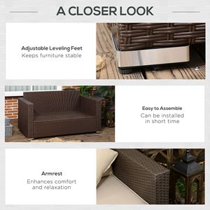 Canapé d'extérieur 2 places en rotin PE beige avec coussins imperméables en mousse pour patio - Product Image 6