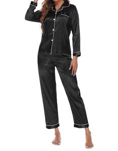 Ensemble de pyjama pour femmes, couleur unie, manches longues, taille plus, confortable, respirant, doux, pour la maison, été, vêtements de nuit pour femmes, OEM - Product Image 6