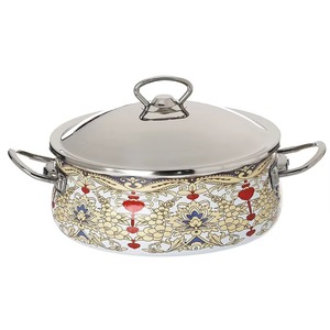 Round Enamel Casserole Pot With Stainless Steel Lid Floral Design Durable For Gas And Induction Cooker - Product Image 3