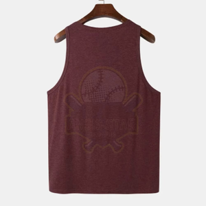 Quick Dry Custom Printing Men's <b>Maroon</b> Sleeveless Tank <b>Top</b> O Neck Knitted Cotton Print Back Casual Wear - Product Image 1