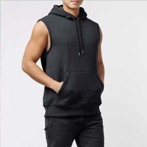 Sudadera con Capucha sin Mangas para Hombre, 100% Algodón, Felpa Francesa, Color Sólido, Corte Regular Informal, Diseño con Bolsillos, Ropa de Otoño - Product Image 3