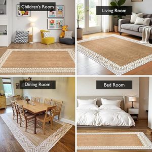 Tapis en jute tressé fait main de haute qualité, motif brodé rectangulaire avec bordure blanche, prix abordable, vente chaude - Product Image 2