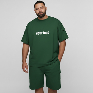 Ensemble de shorts streetwear pour hommes grande taille en coton 100% personnalisé avec logo imprimé DTF, couleur unie, coupe oversize à épaules tombantes, séchage rapide, vente en gros - Product Image 4