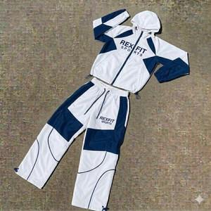 Nuevo Conjunto Deportivo Reflectante para Hombre, Estilo Rexfit, Directo de Fábrica, Color Blanco y Azul, Chaqueta Cortavientos y Pantalones Deportivos - Product Image 1