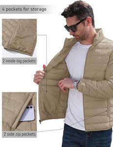 Men's Lightweight <b>Packable</b> Coat Waterproof Winter Hooded <b>Jacket</b> 100% Filling Polyester/Cotton 200g-250g Casual Storage Pouch - Product Image 6