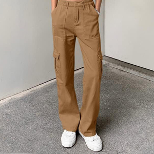 Hot Selling Women <b>Cargo</b> Pants Casual Loose Fit Elastic Waist Breathable Multi Pocket Trousers Solid Color Fashion Women's Pants - Product Image 5