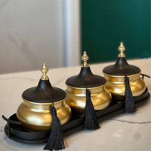 จานใส่ขนมหวาน ถาดเสิร์ฟแบบตะวันออกกลาง ของตกแต่งงานอีด รูปดาวและพระจันทร์ชุบทอง - Product Image 2