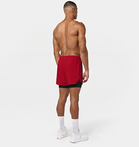 Shorts de sport pour homme, rouge, double couche, avec doublure de compression intérieure, séchage rapide, shorts de course sportifs, cordon de serrage à la taille, poches - Product Image 6