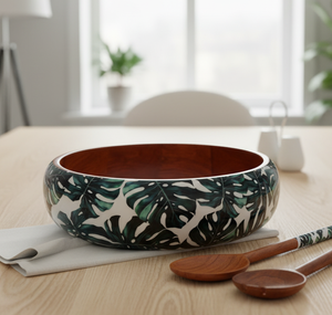 Bol en bois émaillé de qualité supérieure pour la décoration de table islamique du Ramadan, vaisselle artisanale, bol en bois fait main avec feuille tropicale - Product Image 1