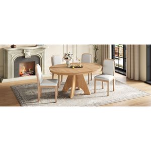 TREXM <b>Rustic</b> <b>Farmhouse</b> 42 58 Inch Extendable Vintage <b>Dining</b> <b>Table</b> Set 4 6 4 Upholstered Chairs for Kitchen <b>Dining</b> Room - Product Image 5
