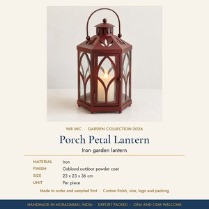 Farol de Jardín Metálico con Vidrio y Vela LED, Farol Hexagonal de Hierro Color Borgoña, Farol de Porche para Exteriores - Product Image 2