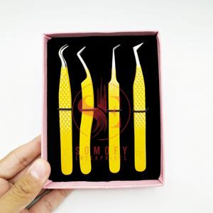 Somofy Logotipo personalizable Extensión de pestañas Pinzas de volumen Personalización gratuita Etiqueta privada Maquillaje Acero inoxidable Curvo - Product Image 1