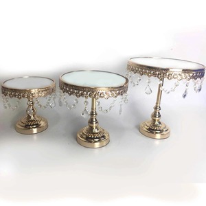 Golden Round <b>Cake</b> <b>Stands</b> With Crystal Drips 3-Piece <b>Set</b> Reusable Metal <b>Stand</b> - Product Image 1