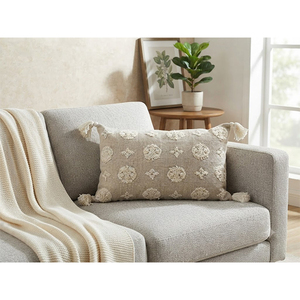 Premium Cotton Linen Embroidered Cushion <b>Cover</b> with Tassels | Luxury Decorative <b>Throw</b> Pillow <b>Cover</b> for <b>Sofa</b>, Living Room & HOME - Product Image 1