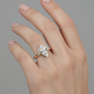 Anillo de compromiso de diamante cultivado en laboratorio, corte pera, engaste de púas, halo de tiara, oro de 14K, anillo nupcial vintage, fabricante certificado - Product Image 5