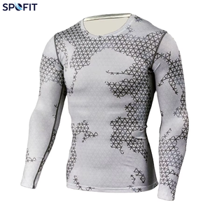 Camiseta de compresión de manga larga para hombre, nueva de fábrica 2026, con estampado geométrico gris, de secado rápido, de elastano y poliéster. - Product Image 1