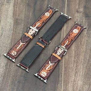 2025 hommes de luxe Design Floral usiné à la main en cuir bracelet de montre à dégagement rapide boucle ardillon en cuir de vachette bracelets de montre de remplacement - Product Image 4