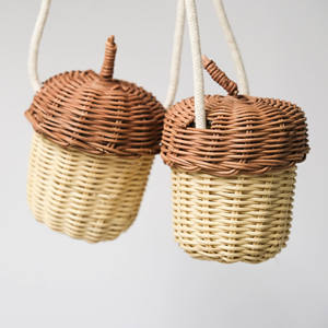 Mini acorn shaped kids <b>purse</b> hazel nut shape rattan <b>small</b> <b>purses</b> for children babies best price - Product Image 6