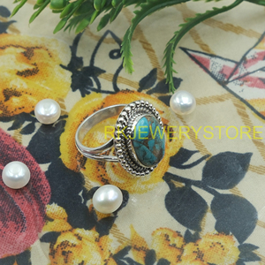 Natural Blue Copper Turquoise <b>Ring</b> 925 Sterling <b>Silver</b> Handmade <b>Statement</b> Oval Gemstone Vintage Boho Men Gift Christmas Gift Her - Product Image 3