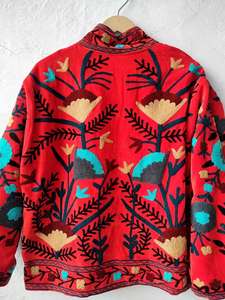 Veste en velours bohème Suzani orange brodée : Manteau indien fait main - Product Image 6