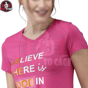 Camiseta de Mujer con Estampado Serigrafiado, Venta Caliente 2026, Camiseta de Algodón Rosa de Alta Calidad con Cuello en V, Logotipo y Eslogan Personalizados, Ropa Casual para Damas - Product Image 5