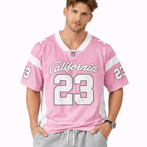 Maillot de football américain rose personnalisé en gros pour hommes – Respirant, en polyester, style streetwear, coupe décontractée oversize - Product Image 1