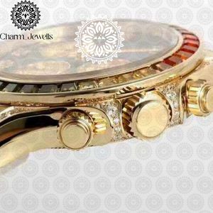 ชาร์ม_จิวเวลส์นาฬิกาโครโนกราฟสีทองสุดหรูสำหรับผู้ชาย คริสตัลแซฟไฟร์ กลไกแบบอนาล็อก ตัวเรือนทรงกลม ประดับเพชร - Product Image 6