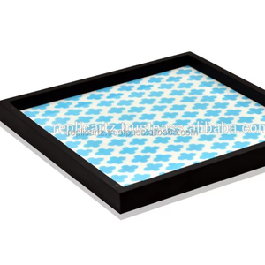 Replicartz Designer Indian Serving Tray Ottoman with Handles for <b>Coffee</b> <b>Table</b> Living Room Kitchen Home Decor (Made Uttarakhand) - Product Image 3