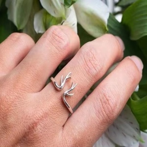 925 Sterling <b>Silver</b> <b>Adjustable</b> Antelope Horns Antlers Band Open Statement <b>Silver</b> <b>Ring</b> Unique Handmade 18k Gold Plated <b>Rings</b> - Product Image 1