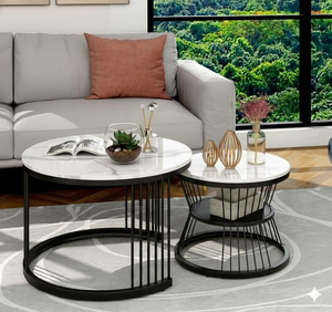 Modern Black <b>Round</b> <b>Nesting</b> <b>Coffee</b> <b>Table</b> Set Metal Accent <b>Tables</b> for Living Room and Bedroom Furniture - Product Image 2