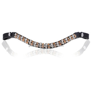 Banda Frontal para Caballo de Cuero Genuino Ecuestre Personalizada, Decorada con Cristales Dorados y Transparentes, Cadena Brillante de Dos Filas - Product Image 4