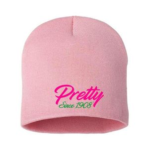 Gorro de Invierno de Punto Rosa AKA Pretty Since 1908, Gorro Suave y Elástico con Bordado de la Hermandad Griega para Mujer - Product Image 1