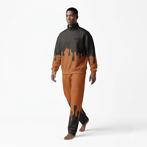 Ensemble de survêtement pour homme de haute qualité, coupe ample, demi-zip, imprimé, avec cordon de serrage, style streetwear urbain décontracté pour l'automne - Product Image 3