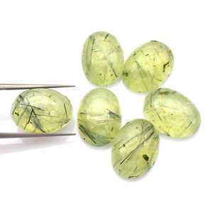 Lot en gros de cabochons ovales en préhnite naturelle 5x7 mm, dos plat, calibrés, pierres précieuses en vrac pour la fabrication de bijoux - Product Image 2