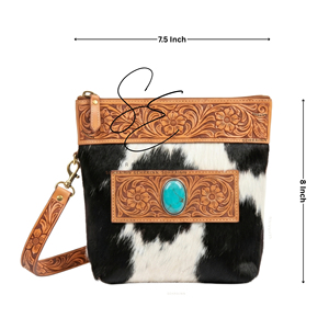 Gypsy Hair on Hide <b>Purse</b> Genuine Tooled <b>Leather</b> Bohemian Crossbody Bag Women Western Stylish Shoulder Bag with Turquoise Stone - Product Image 2
