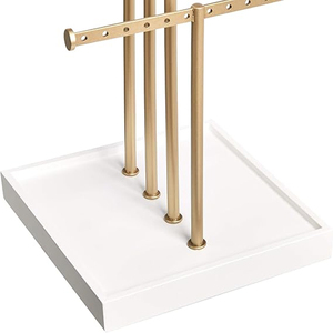 Basics Four-Tiered Jewellery <b>Tree</b> <b>Stand</b> White wooden Base Metal Jewelry <b>Stand</b> - Product Image 5