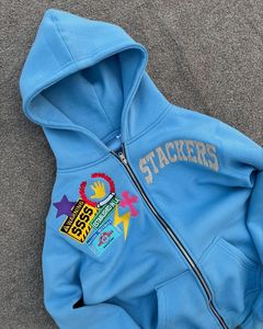 Sudadera con Capucha Personalizada con Bordado y Parches, Unisex, Talla Grande, 450 GSM, Estilo Urbano, Azul, Algodón, Felpa Francesa - Product Image 4