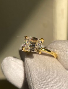 Emerald Cut Moissanite <b>Solitaire</b> <b>Ring</b>: 14k Gold or Sterling <b>Silver</b> - Product Image 2