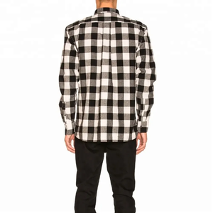 Custom Made Logo With OEM Service Men <b>Button</b> Down Regular Fit Long Sleeve <b>Black</b> and White Checked Plaid Flannel Casual Shirts - Product Image 2