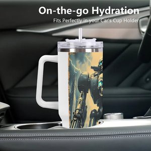 Stainless Steel Tumbler 40oz <b>Large</b> Capacity With Robot Skull Design For Outdoor Use - Product Image 3
