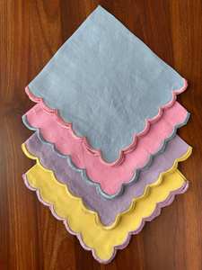 Servilletas de Algodón Bordadas a Mano, Decoración Clásica de Mesa, Colores Pastel, Lavables a Máquina, Cuadradas, 10 Piezas, Borde Festoneado - Product Image 2