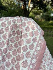 Beautiful Luxury Hand-block Printed Cotton Jaipuri <b>Quilt</b> Set Pink Pomegranate Floral AC Dohar & <b>Bedding</b> Set For Women And Girl - Product Image 2