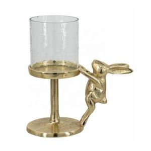Glass Aluminum Handmade Christmas Candle Holder Playful <b>Rabbit</b> for Centerpiece Pillar Candle Mantels Consoles Shelves - Product Image 1