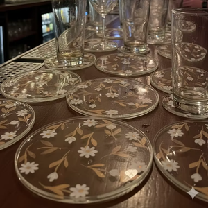 Classic Floral Handpainted Glass <b>Coaster</b> <b>Heat</b> Resistant Non-Slip for Serving Cocktails Whiskey Mocktails Tea Coffee Soft Drinks - Product Image 1
