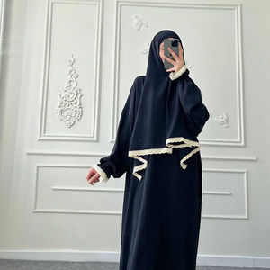 Rizna Approvisionnement d'usine En Gros Premium Qualité Longue Robe Dentelle Garniture Deux Pièces Ensemble Confortable Lâche Élégant Abaya Robe Modeste - Product Image 5