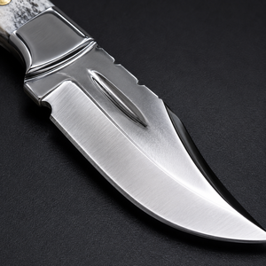 Cuchillo de caza de acero de Damasco para exteriores, cuchillo de hoja fija con mango de cuerno de madera, cuchillo portátil de supervivencia para camping - Product Image 5