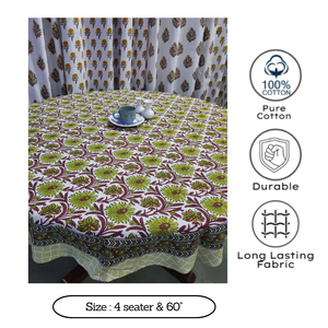 Jaipur Block Boho Floral Print Cotton 60" Round <b>Dining</b> <b>Table</b> <b>Cover</b> for Wedding Parties Home Gifting Cafe Wedding Hotel Decor - Product Image 3