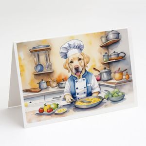 Whimsical A7 Tamaño 5x7 Tarjetas de nota en blanco Pack 8 The Chef Labrador Retriever Tarjetas de felicitación con sobres Color amarillo - Product Image 1