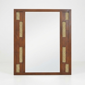 Miroir mural en bois avec cadre brun, miroir décoratif contemporain pour salle de bain, chambre à coucher, hôtel, sans électricité, 4 mm - Product Image 1